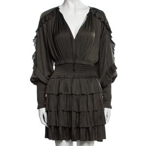 Ulla Johnson New Dress dark green olive tiered ruffled long sleeve cocktail sz 2